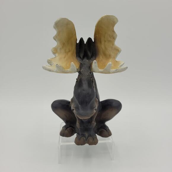 Whimsical Sitting Moose Signed Resin 6" - Picture 2 of 14
